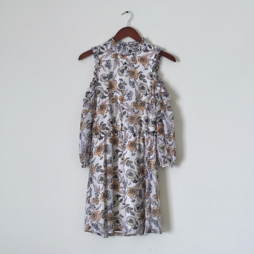 Floral Long Sleeve Cold-Shoulder Dress